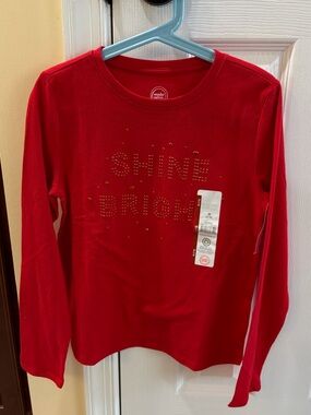 Wonder Nation Kid’s Red Long-Sleeve Shirt with Sparkle "Shine Bright" Design
